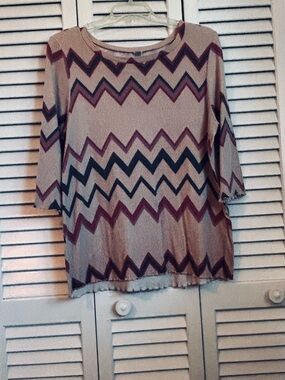 Honeyme Curvy Ribbed Top in Taupe and Burgundy Stripes